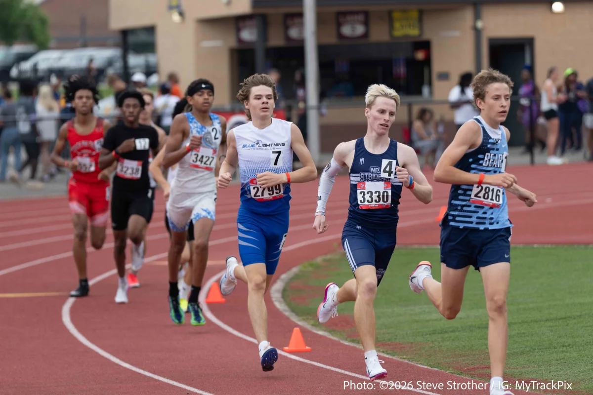 Blue Lightning Champion Maxwell Marchan competing in a distance race at the 2026 AAU Junior Olympics