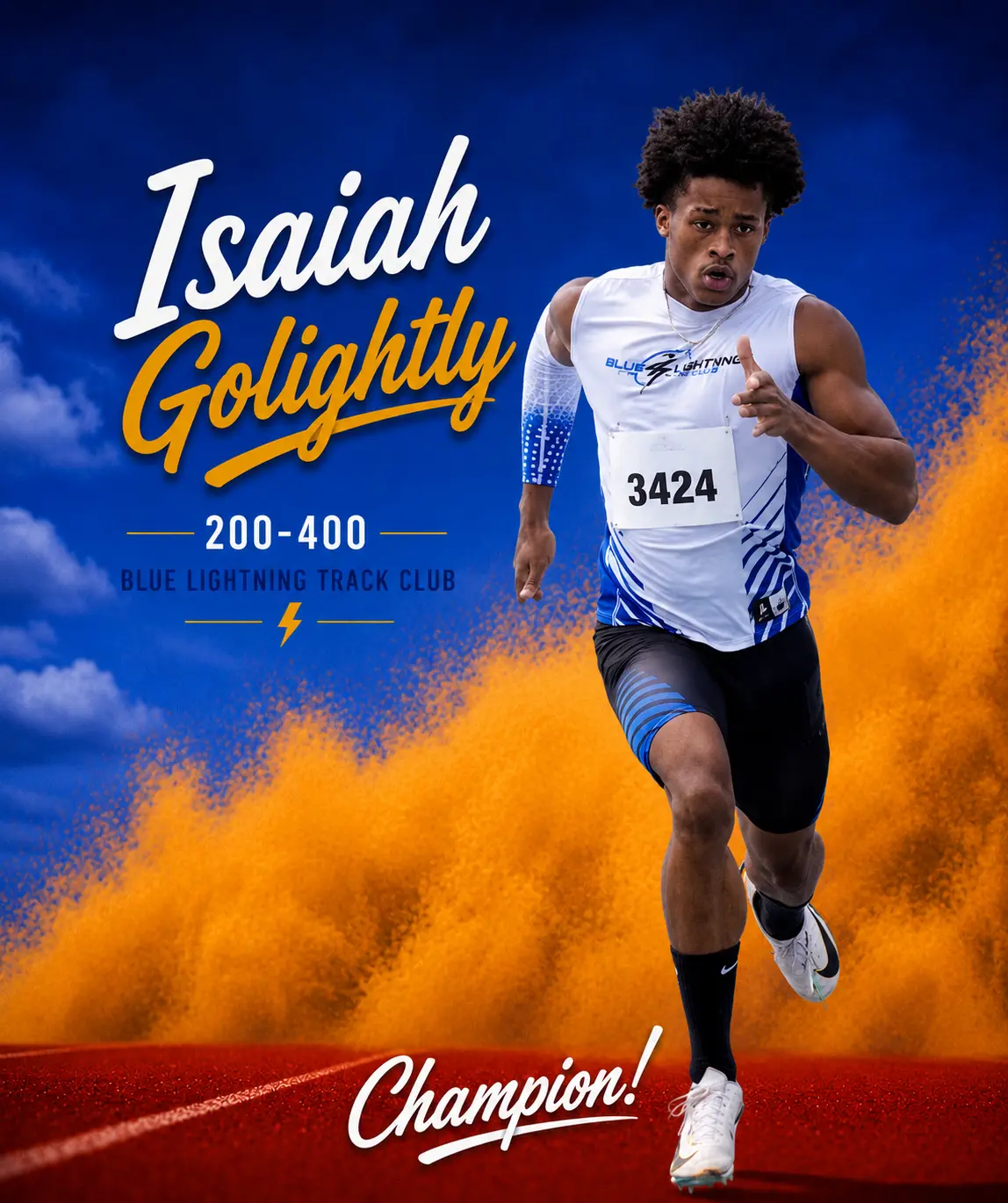 Blue Lightning Champion Isaiah Golightly sprinting