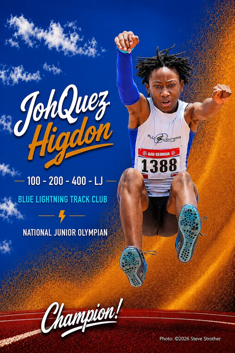 Blue Lightning Champion JohQuez Higdon in the long jump