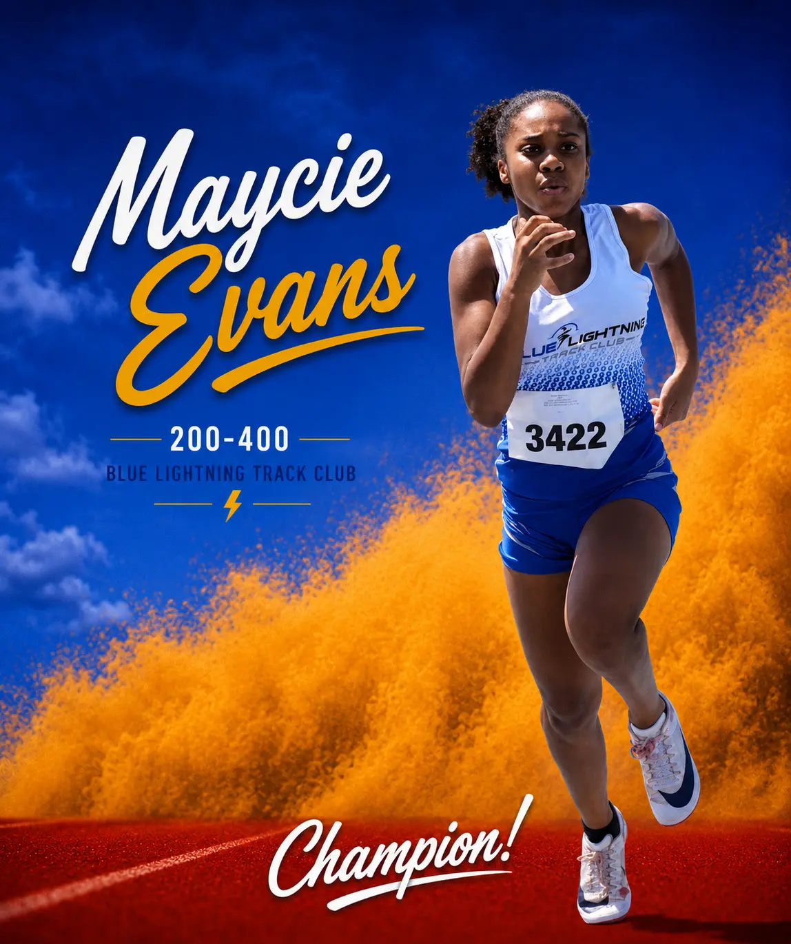 Blue Lightning Champion Maycie Evans sprinting