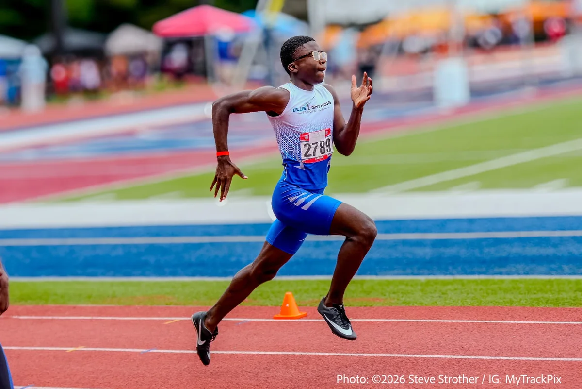 Blue Lightning Champion Yaiden Bryant sprinting at the 2026 AAU Junior Olympics