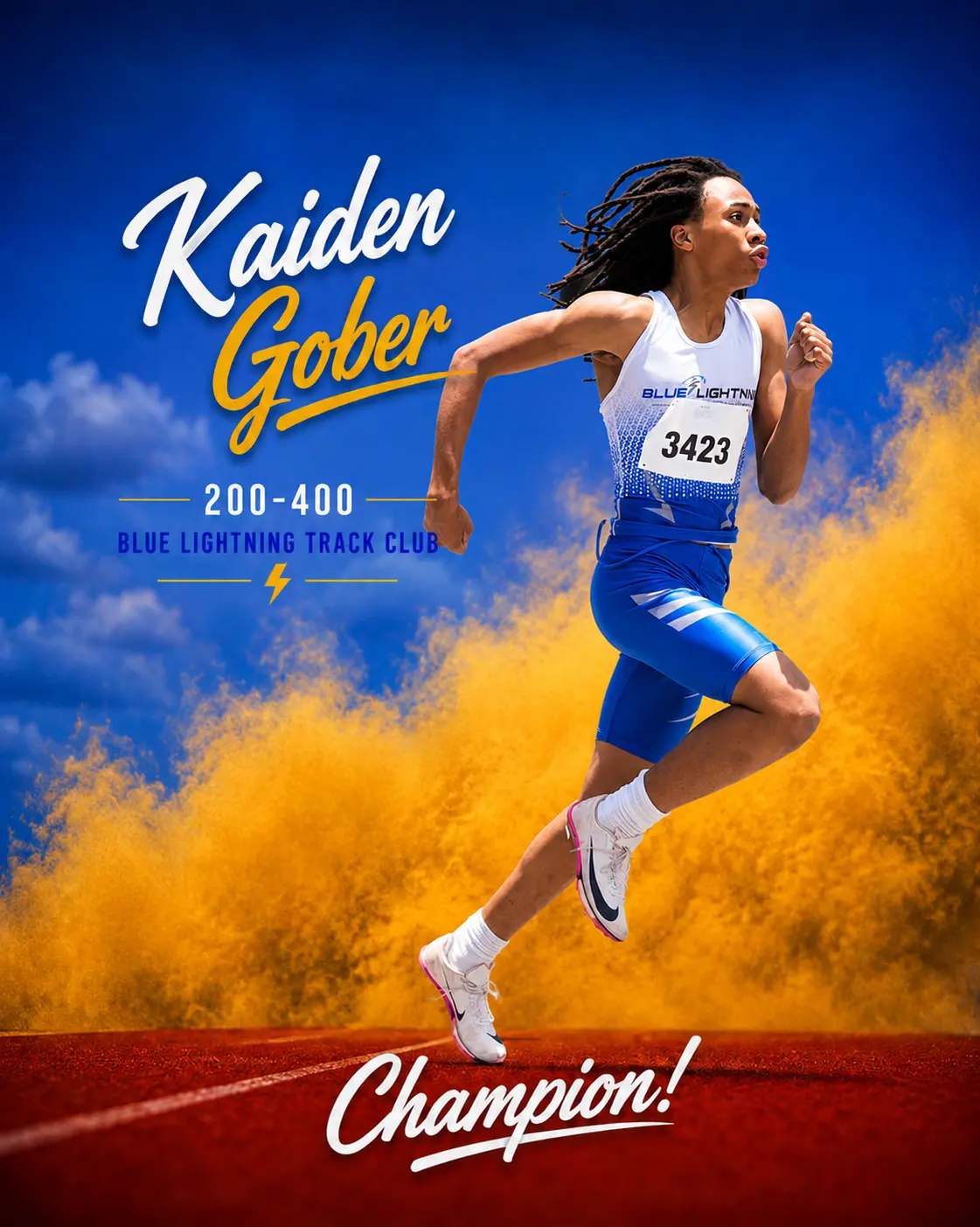 Blue Lightning Champion Kaiden Gober sprinting