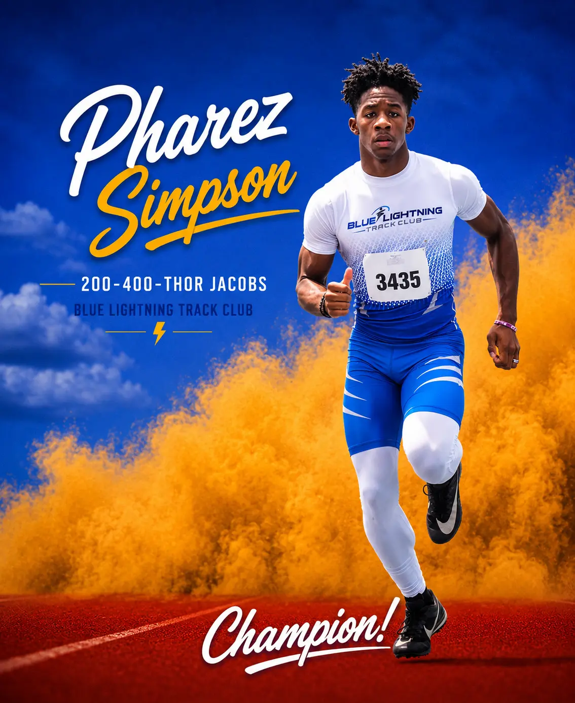 Blue Lightning Champion Pharez Simpson sprinting