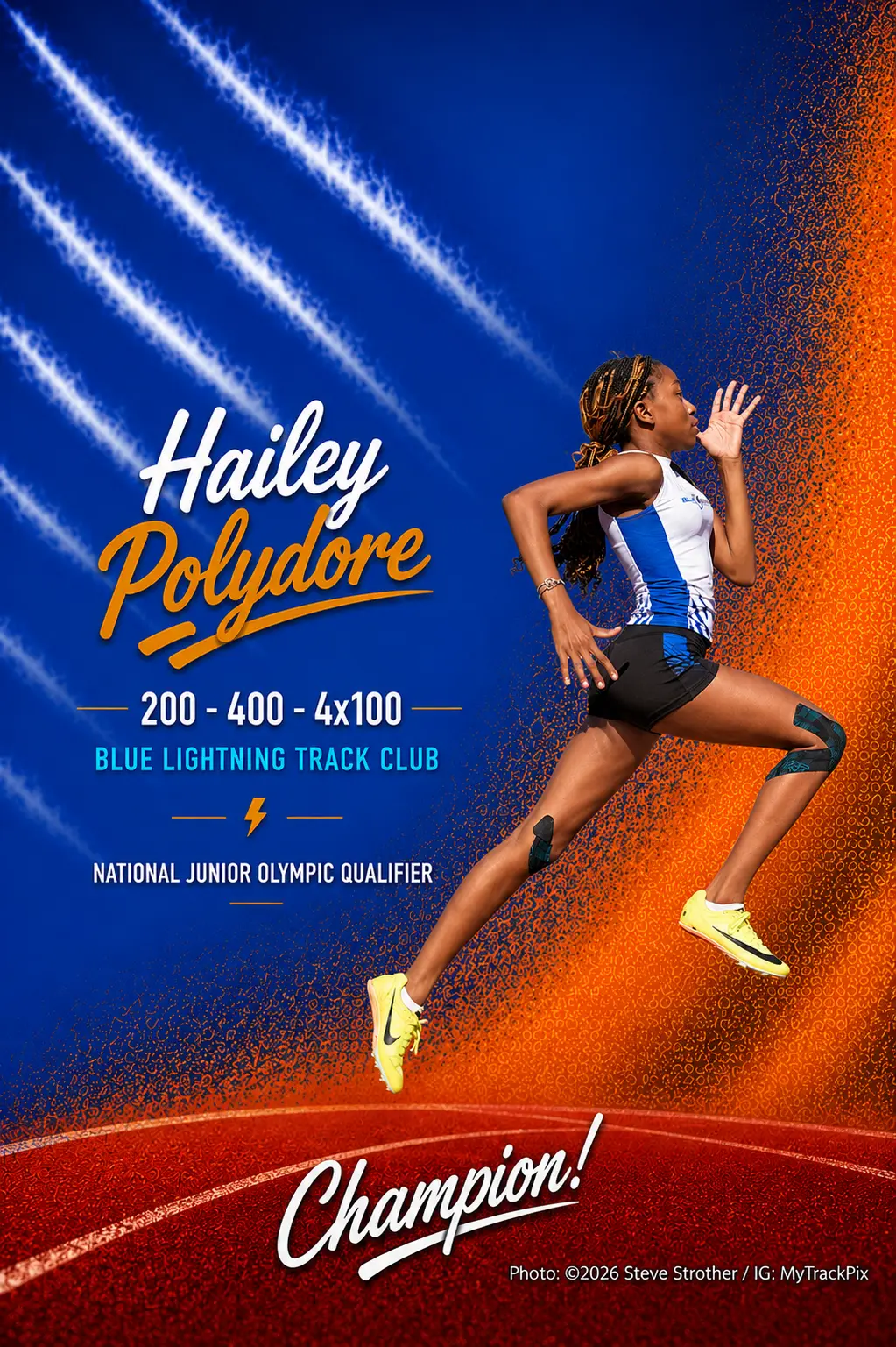 Blue Lightning Champion Hailey Polydore sprinting
